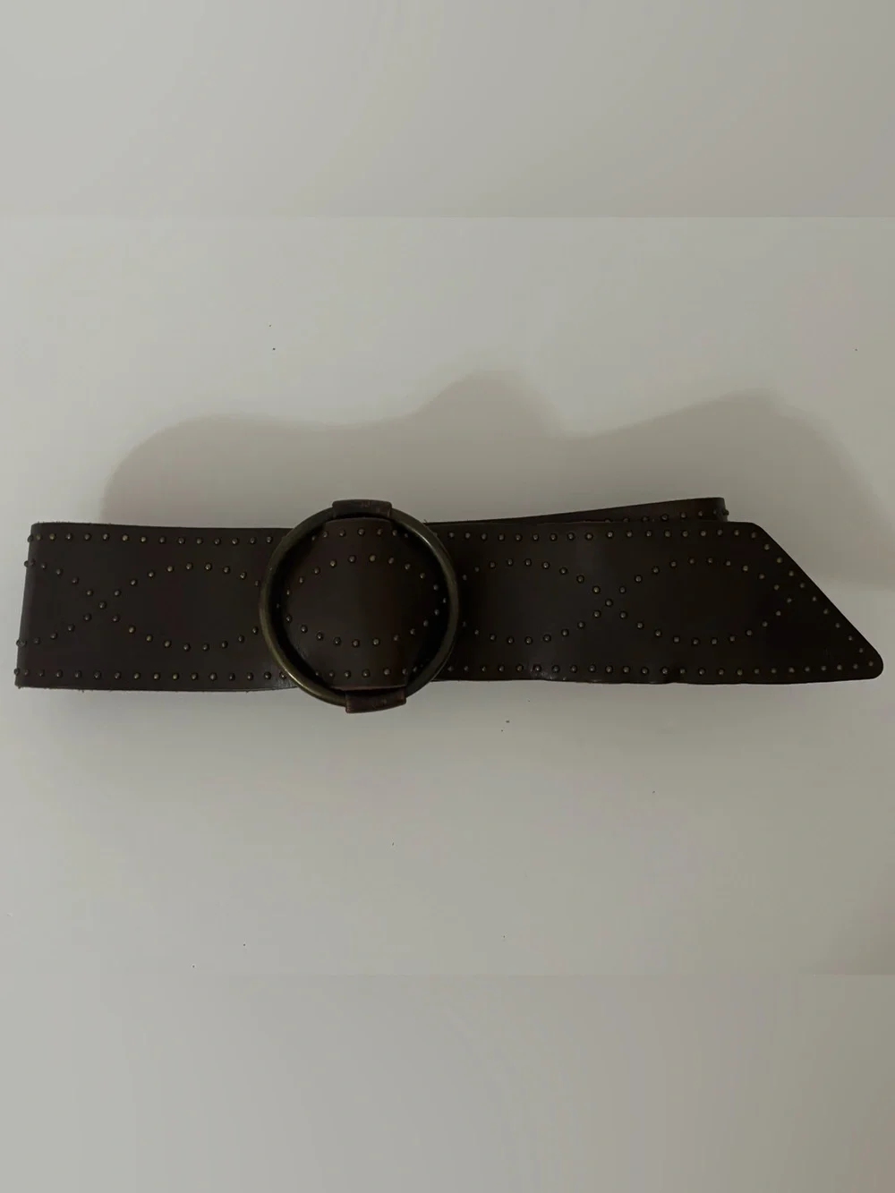 Ralph Lauren Wide Brown Leather Belt with Round Buckle